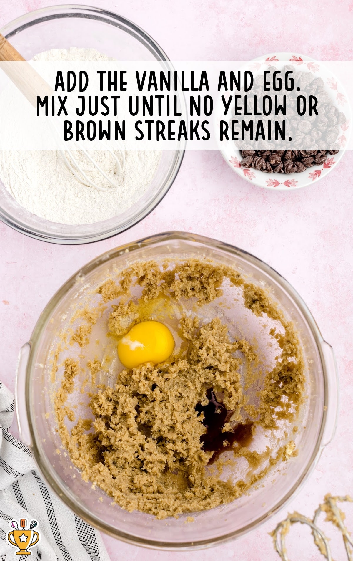 The egg and vanilla is added to the dough.