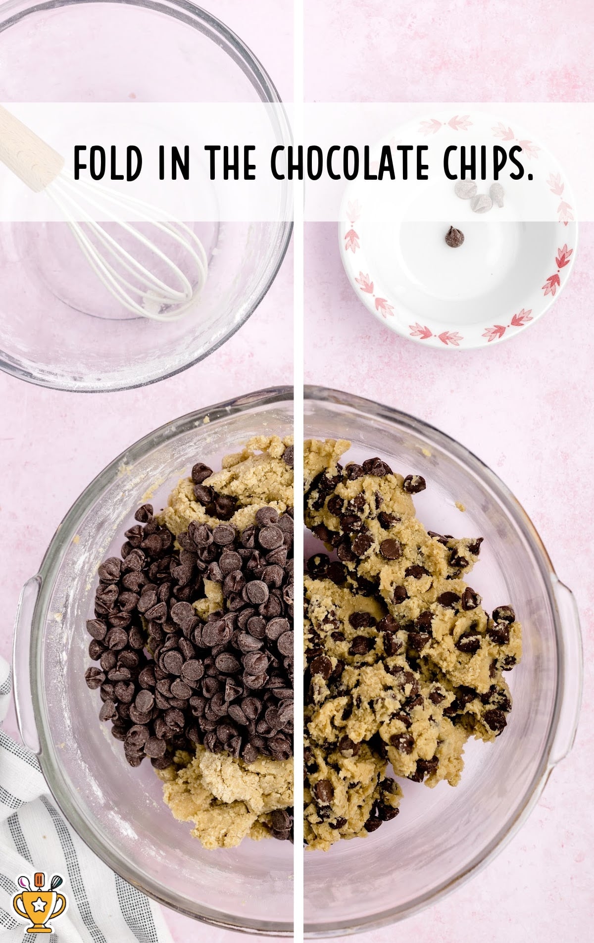 The chocolate chips are mixed into the dough.