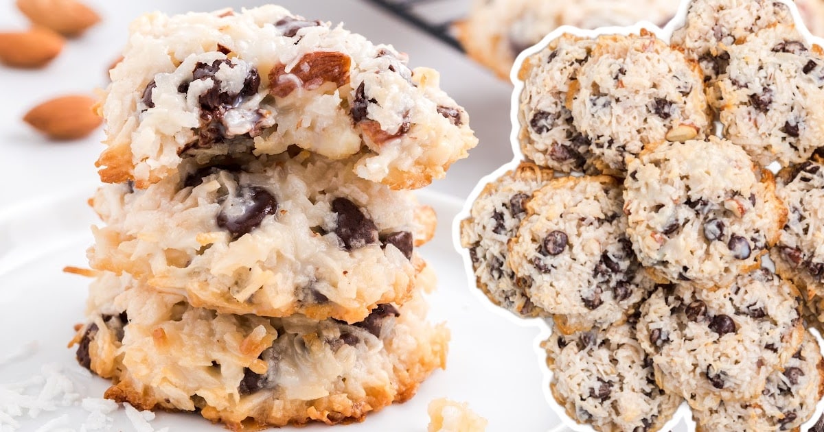 a stack of Almond Joy Cookies on a plate
