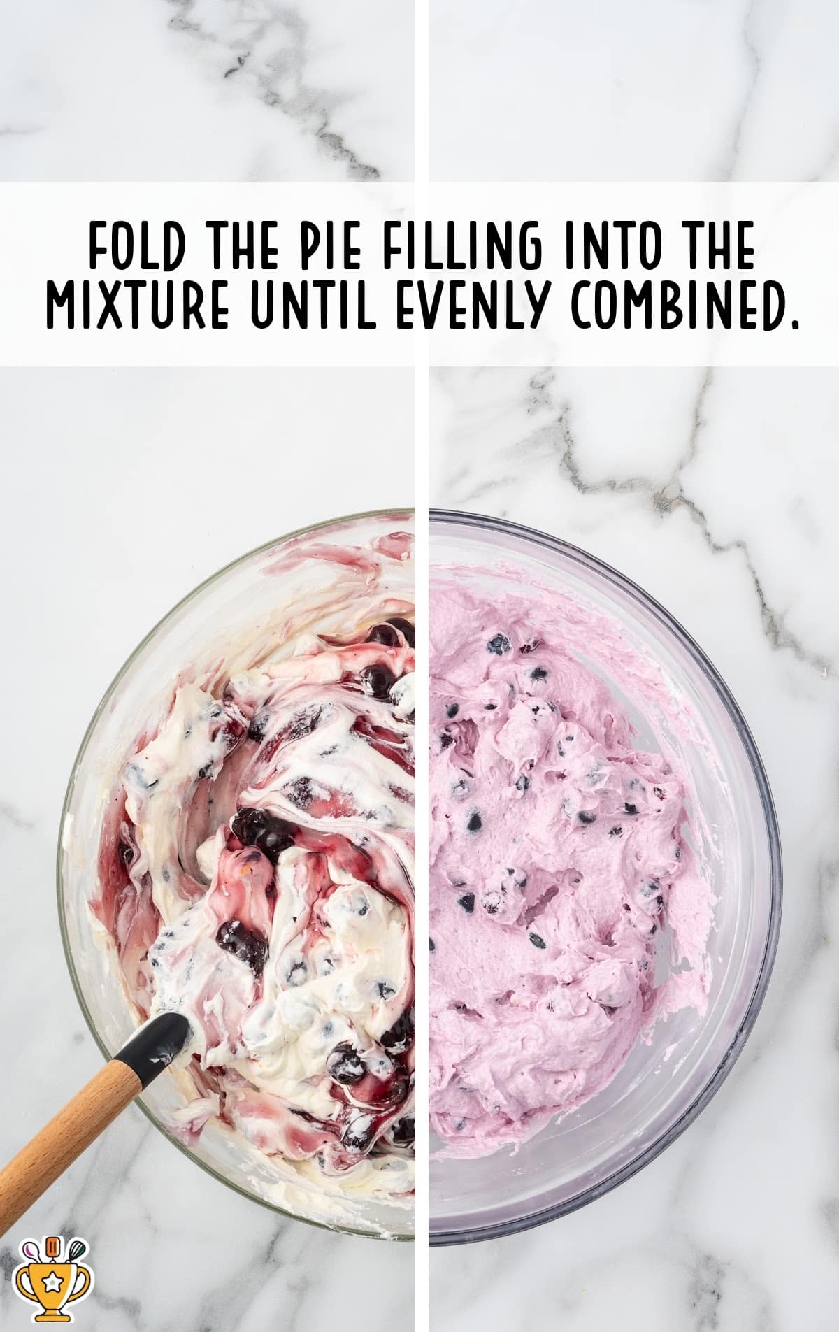 pie filling added in the mixture in a bowl