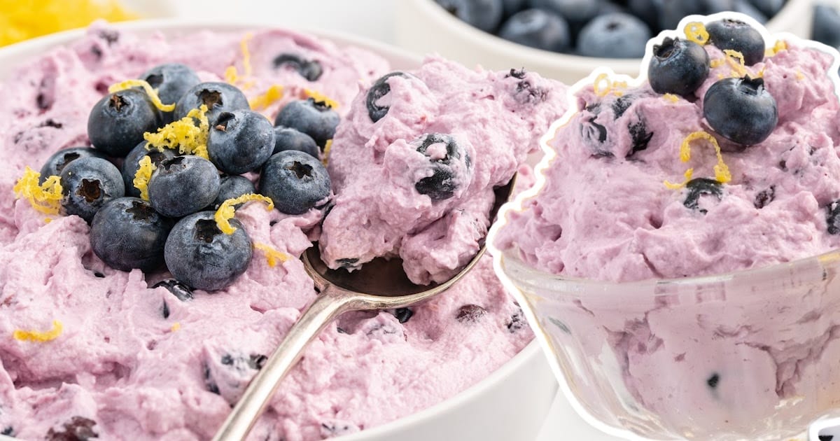 Blueberry Fluff in a bowl and in a glass