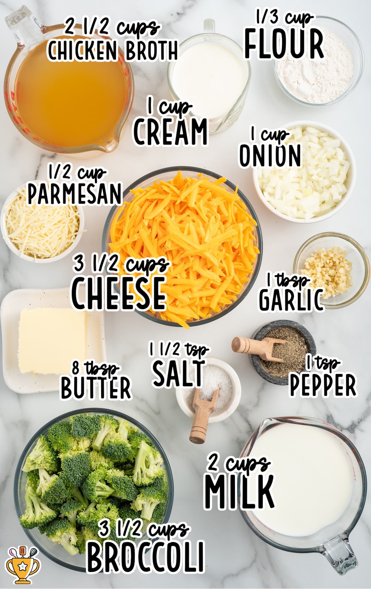 ingredients for making Broccoli Cheese Soup