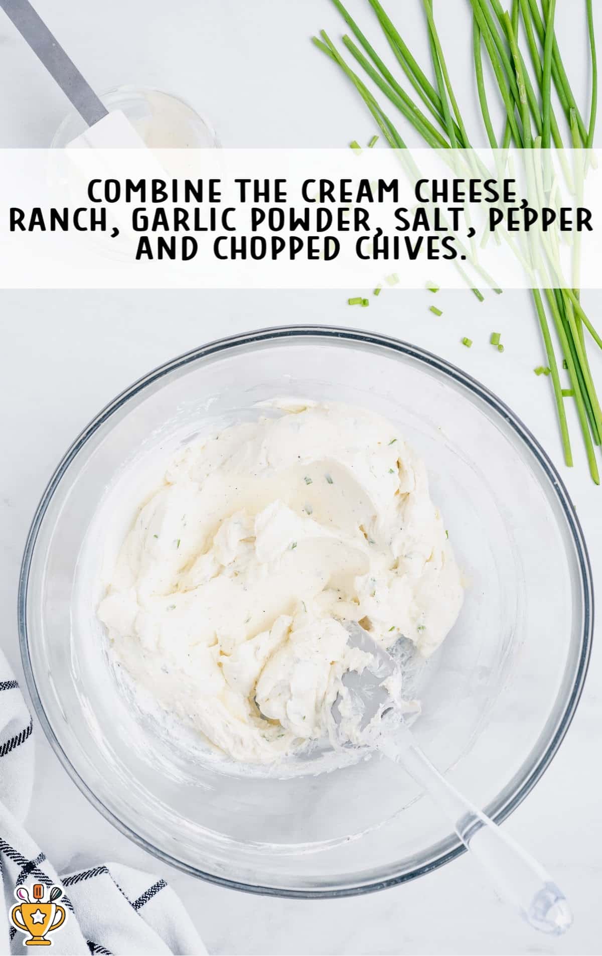 cream cheese, ranch, garlic powder, salt, pepper and chopped chives combined in a bowl