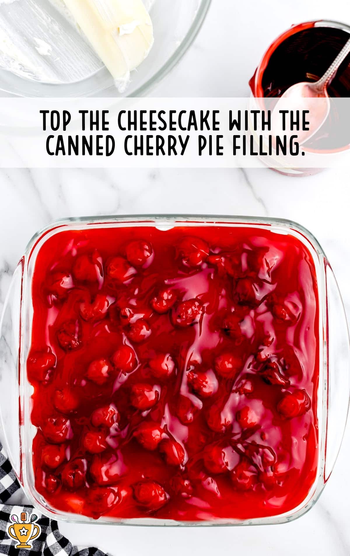 Cherry Cheesecake Dip topped with the canned cherry pie filling