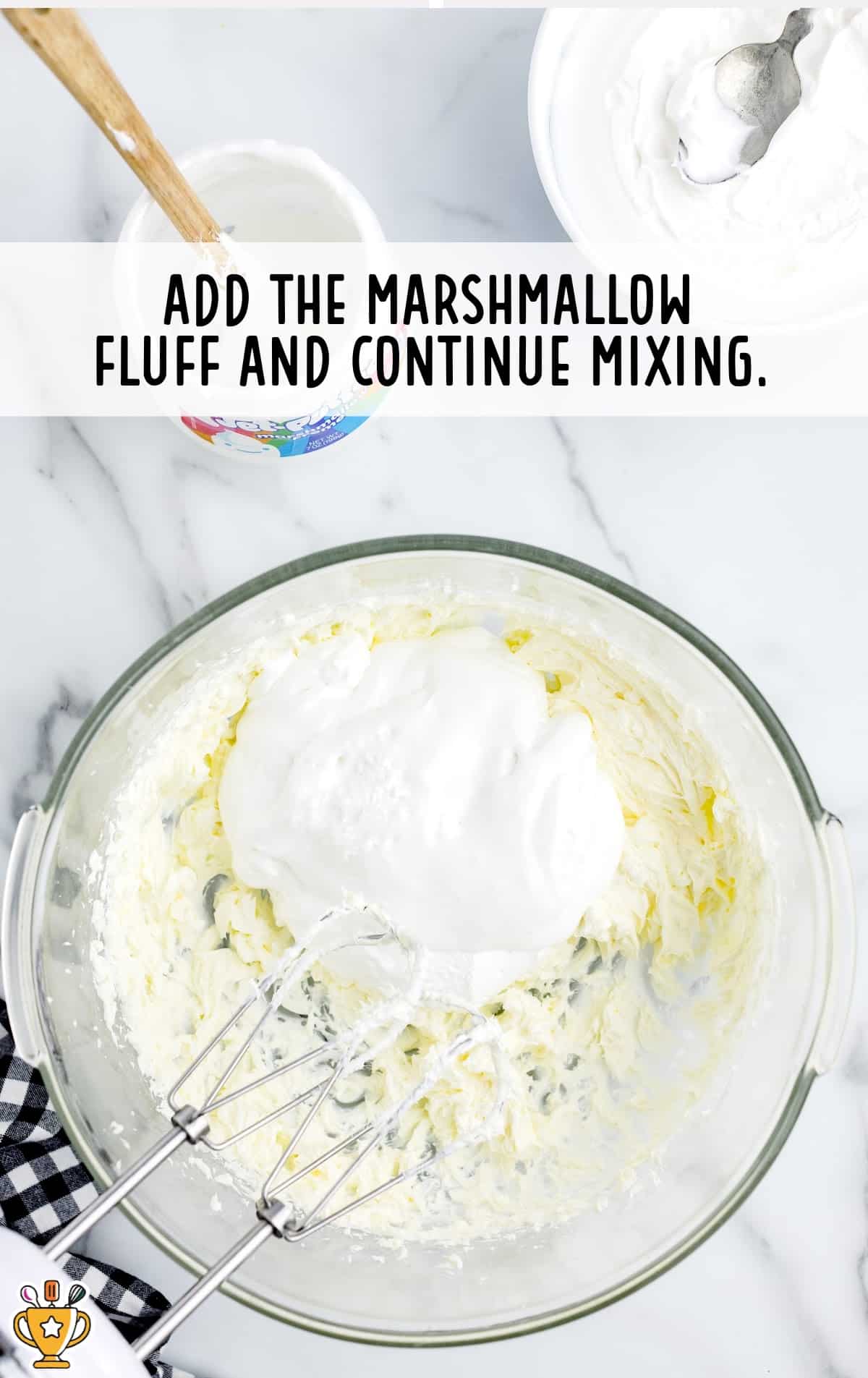 marshmallow fluff added in a bowl