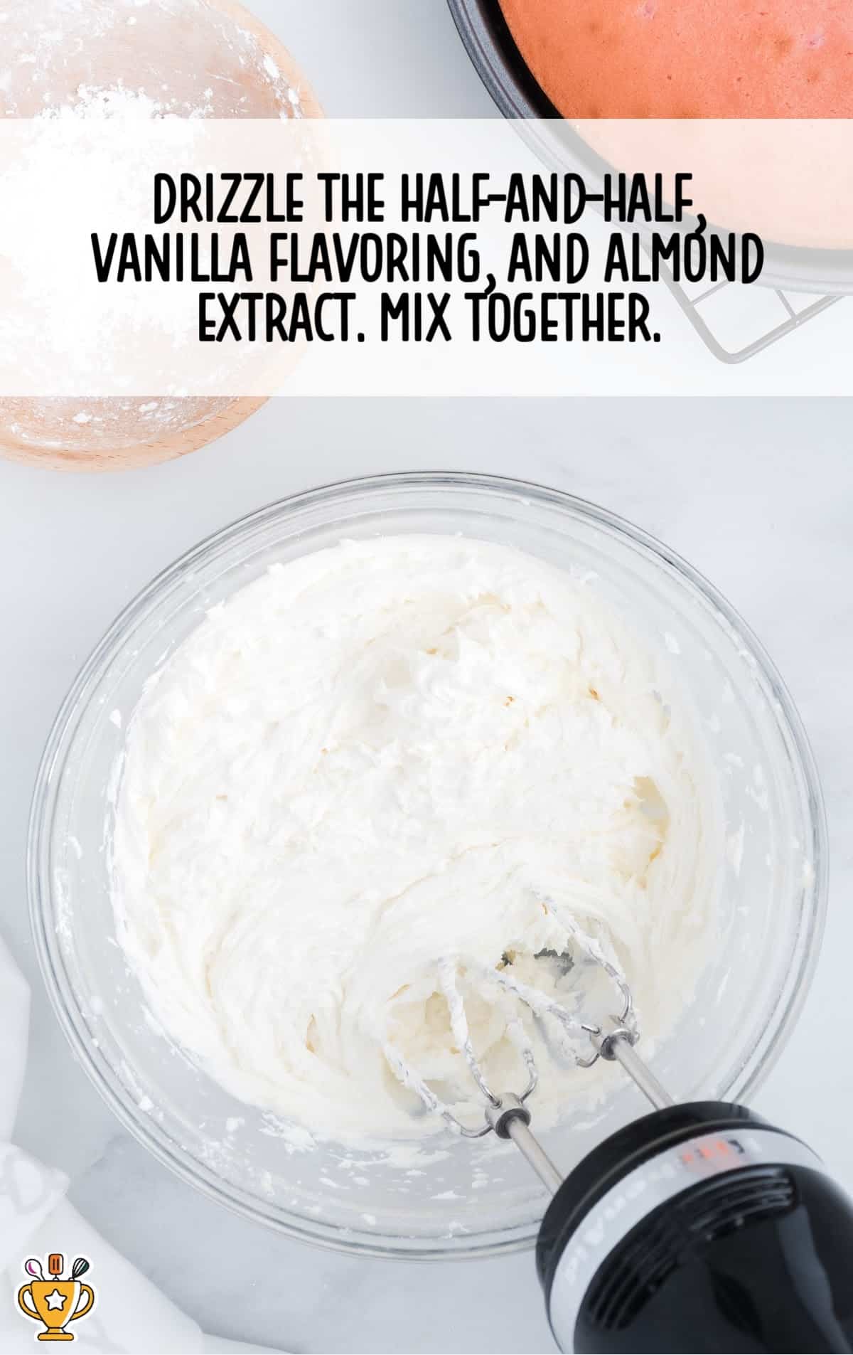 half and half, vanilla flavoring and almond extract mixed together