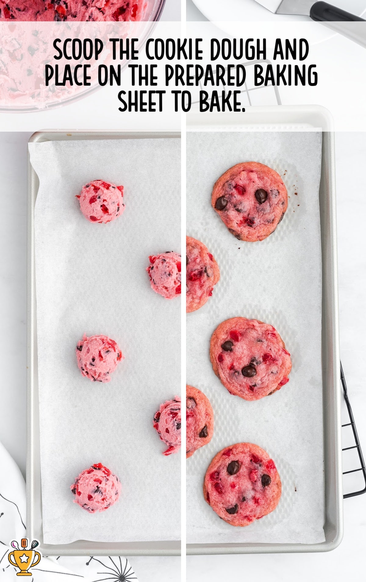 cookie dough scooped and placed on a baking sheet