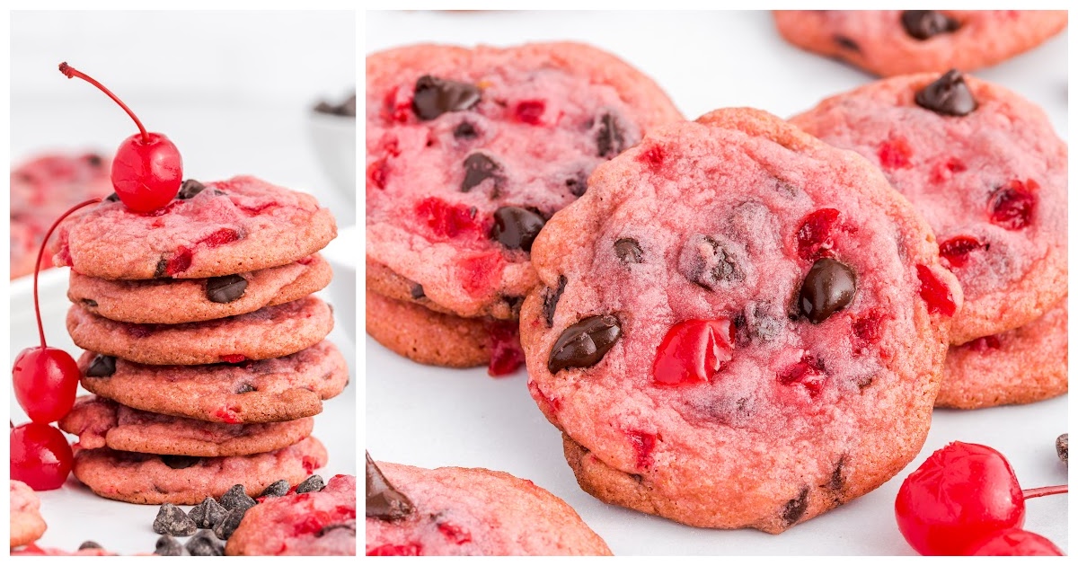 a stack of Cherry Chocolate Chip Cookies and some other on the side