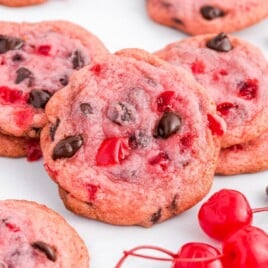 a bunch of Cherry Chocolate Chip Cookies