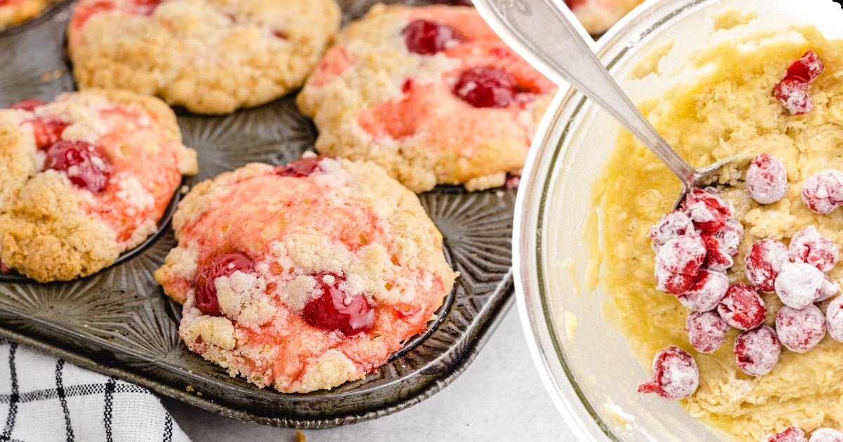 Cherry Cobbler Muffins in a muffin pan