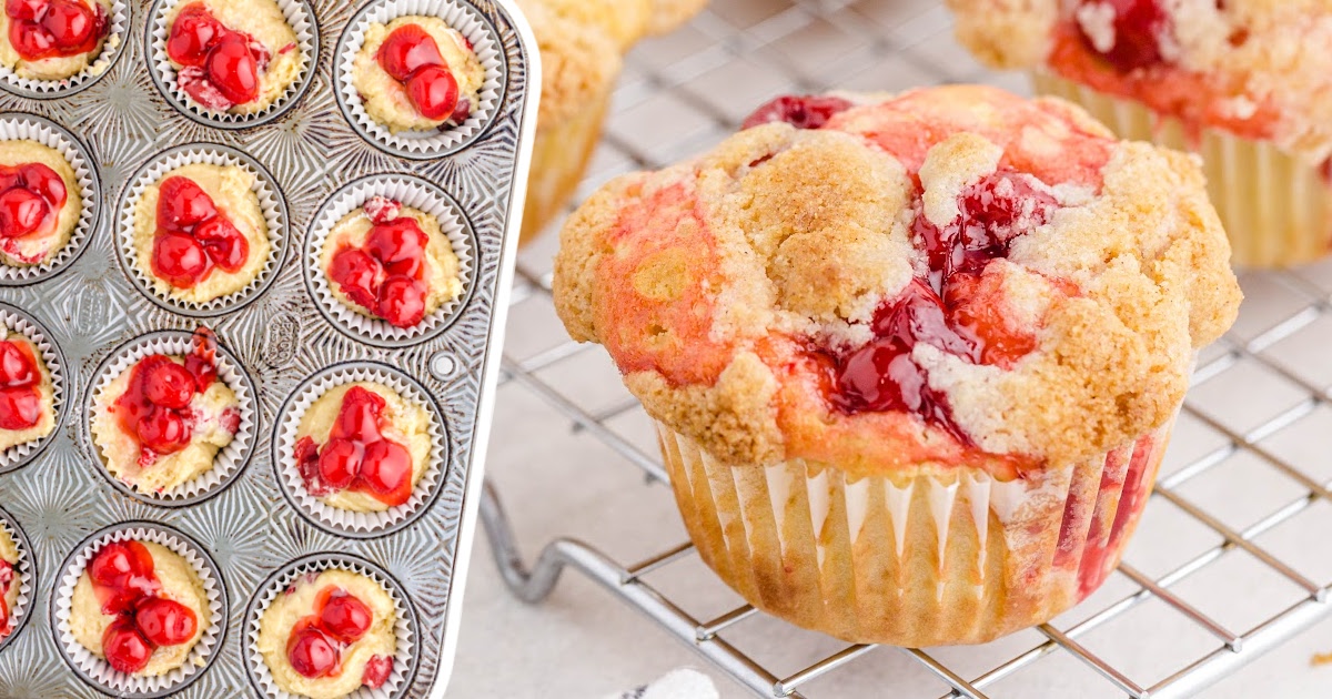 Cherry Cobbler Muffins on a cooling rack and in a muffin pan