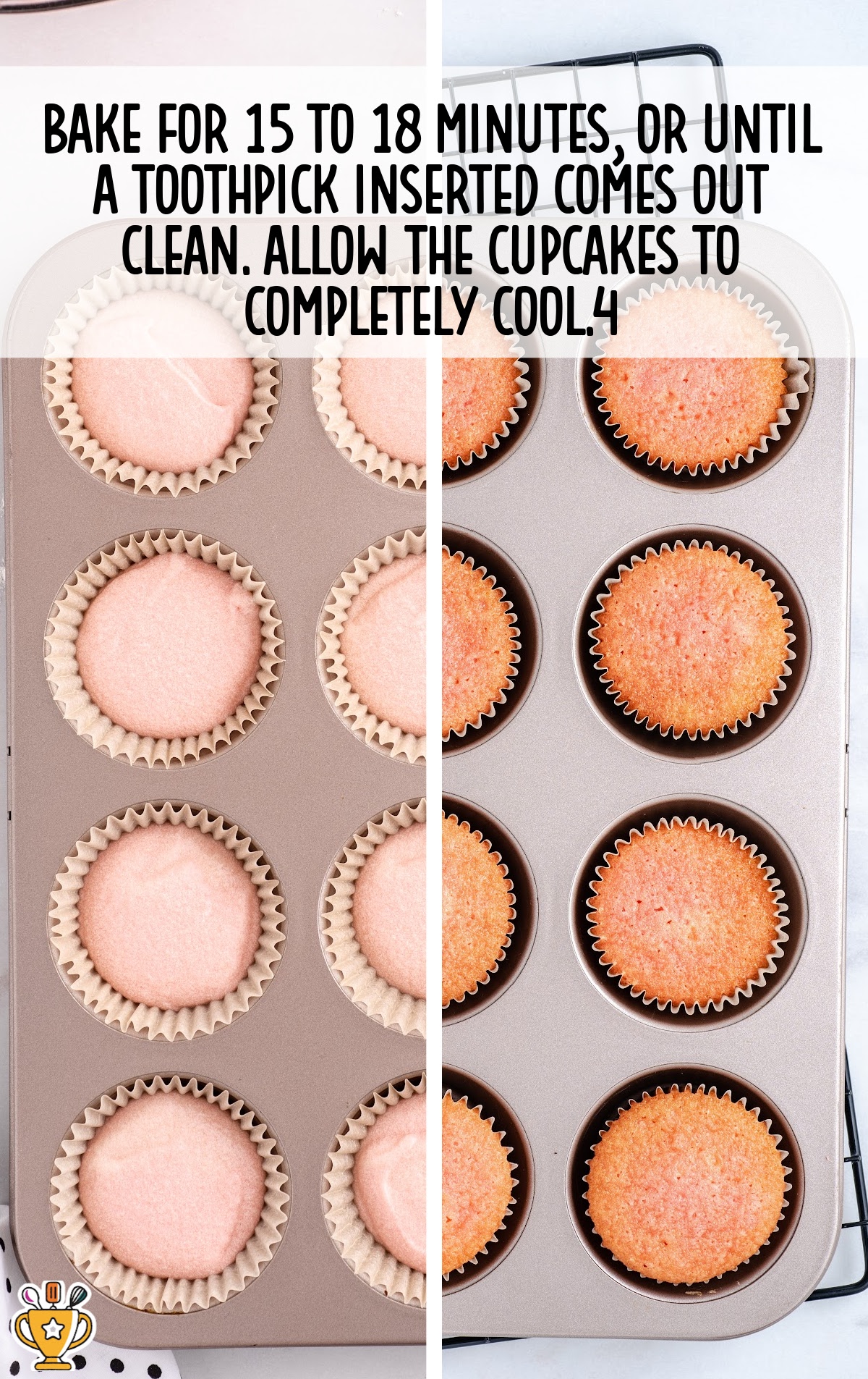baked and unbaked Cherry Cupcakes in a muffin pan