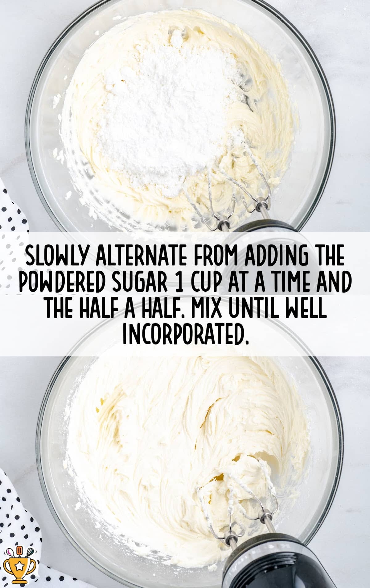 powdered sugar and half and half added in a bowl