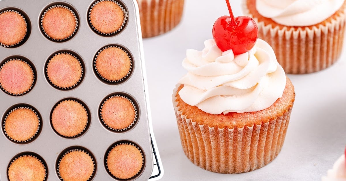 Cherry Cupcakes in a muffin pan