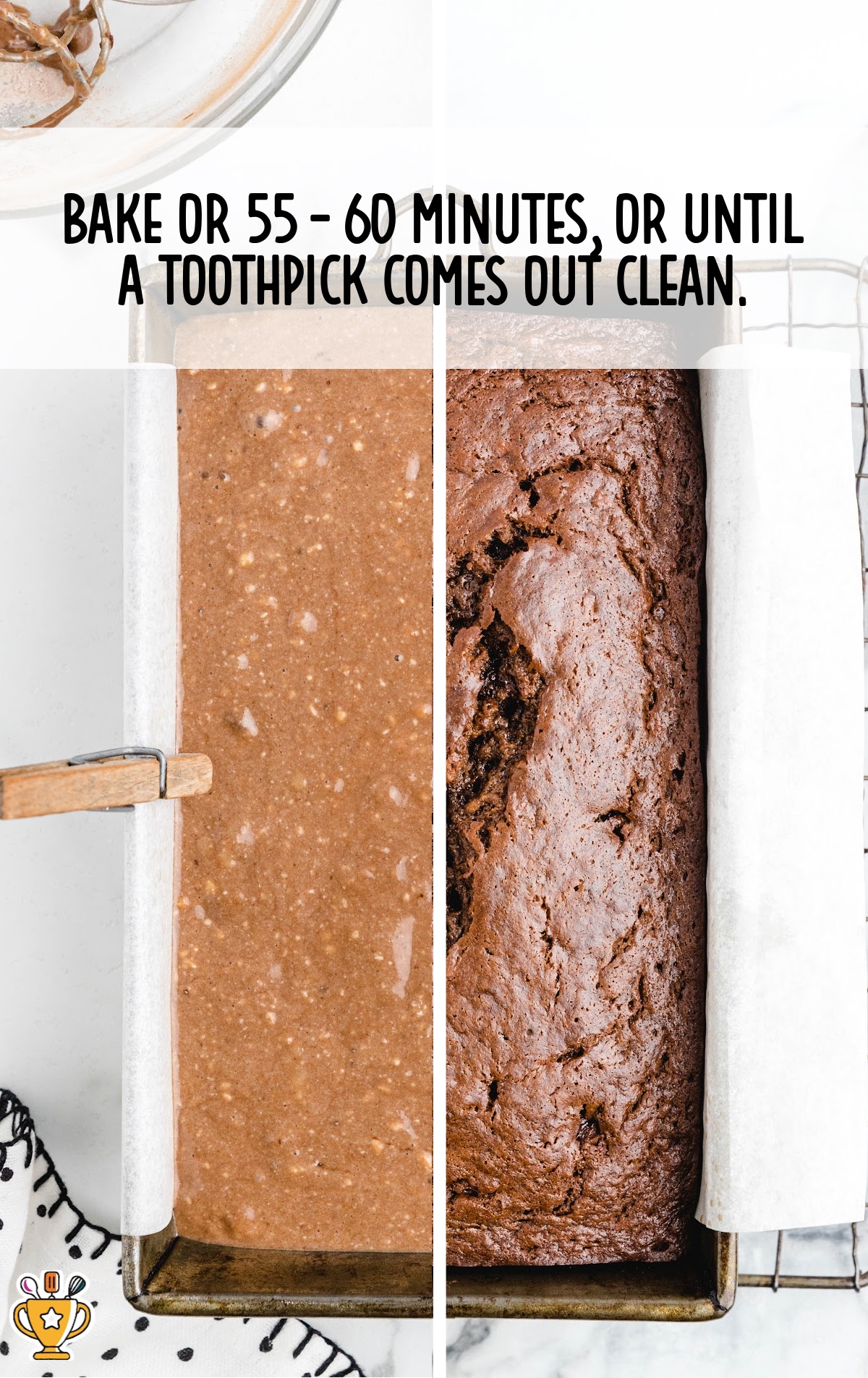 baked and un baked Chocolate Banana Bread in a baking dish