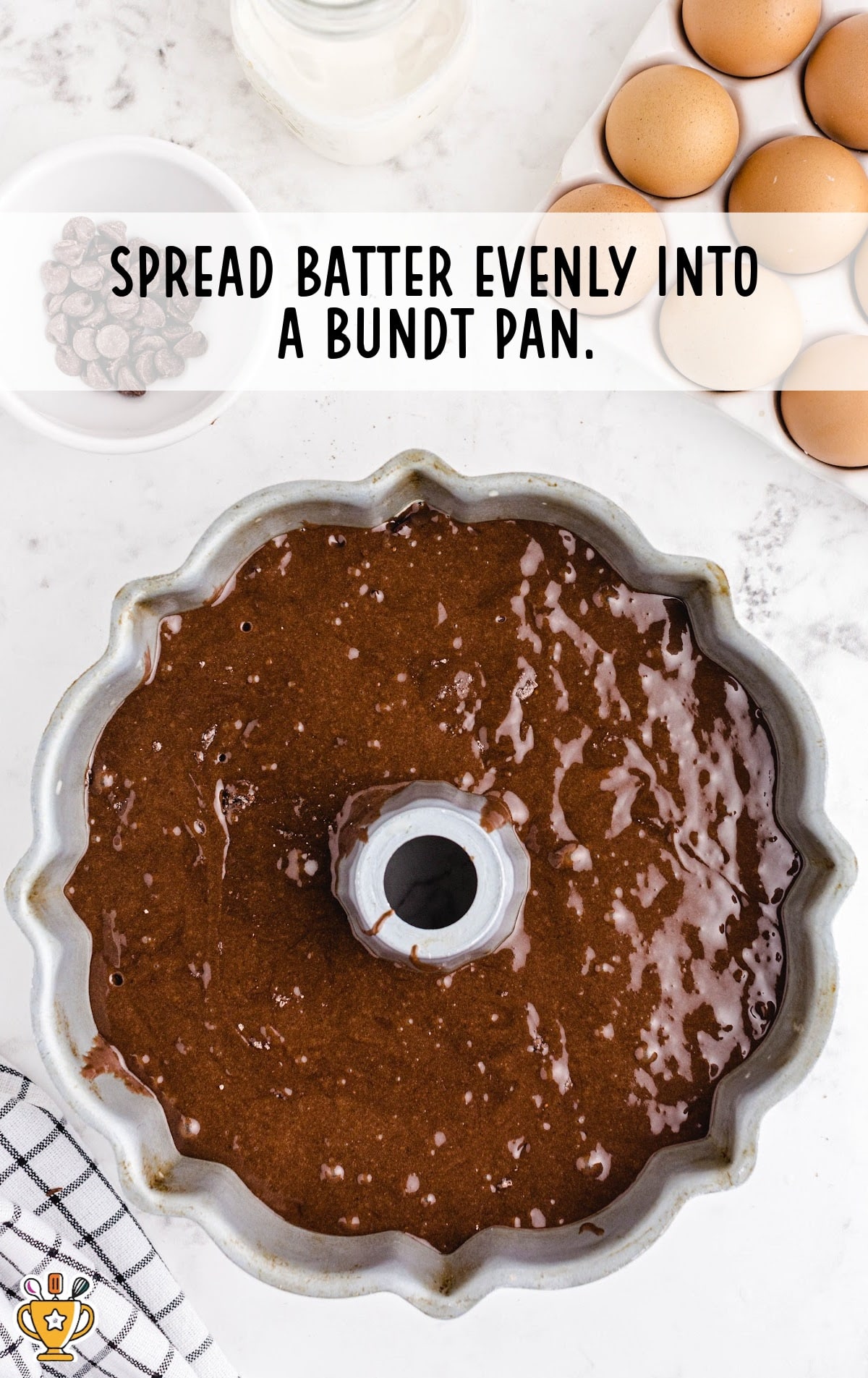 batter spread evenly into a bundt pan