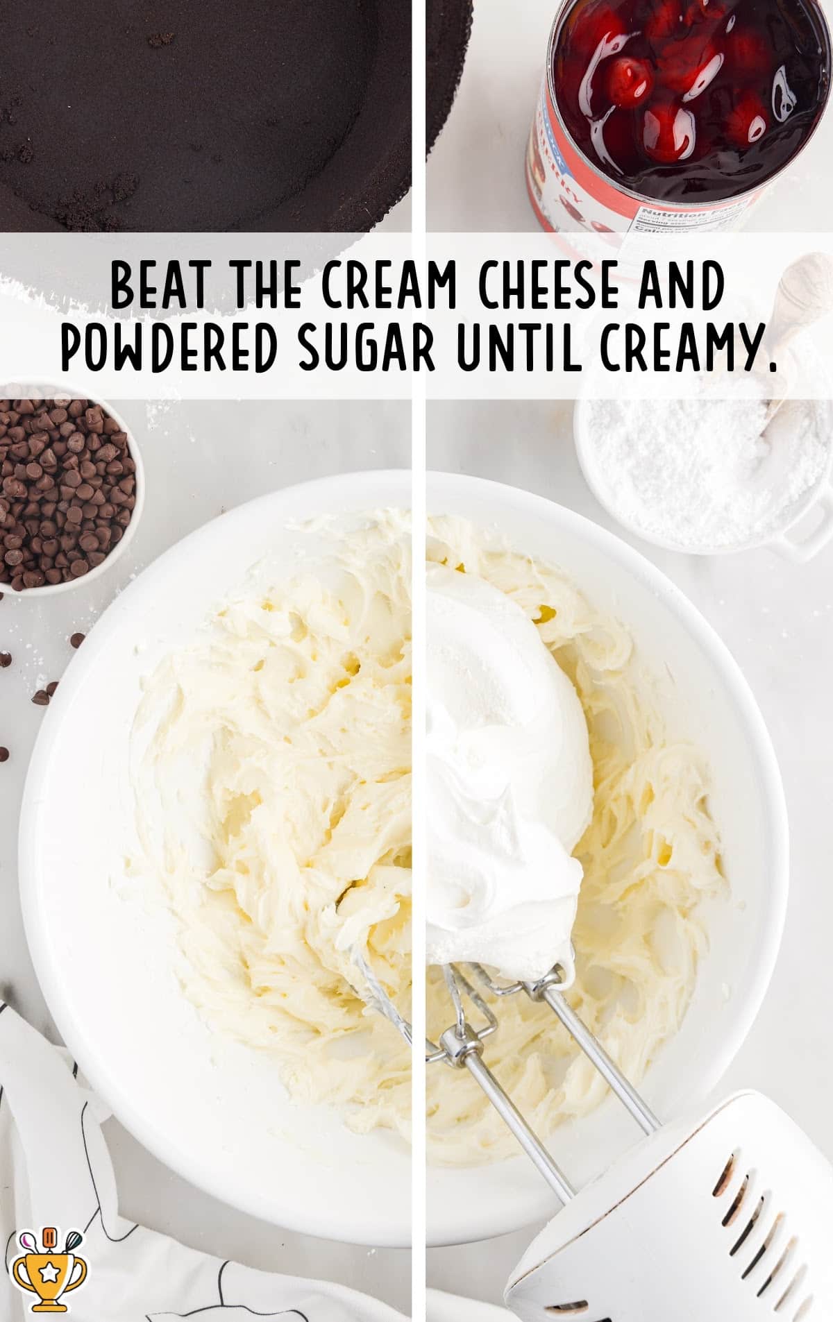 cream cheese and powdered sugar mixed in a bowl