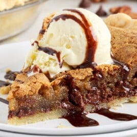 a piece of Chocolate Chip Pie on a plate