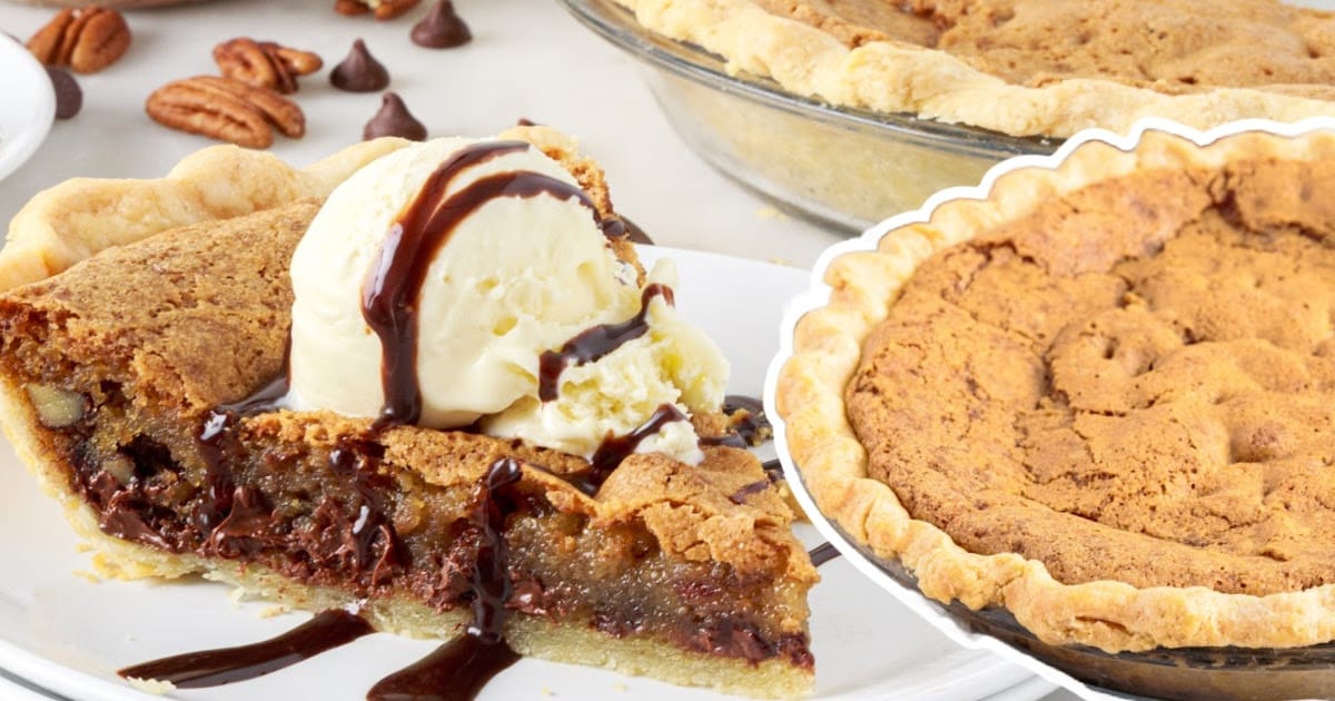 a piece of Chocolate Chip Pie on a plate