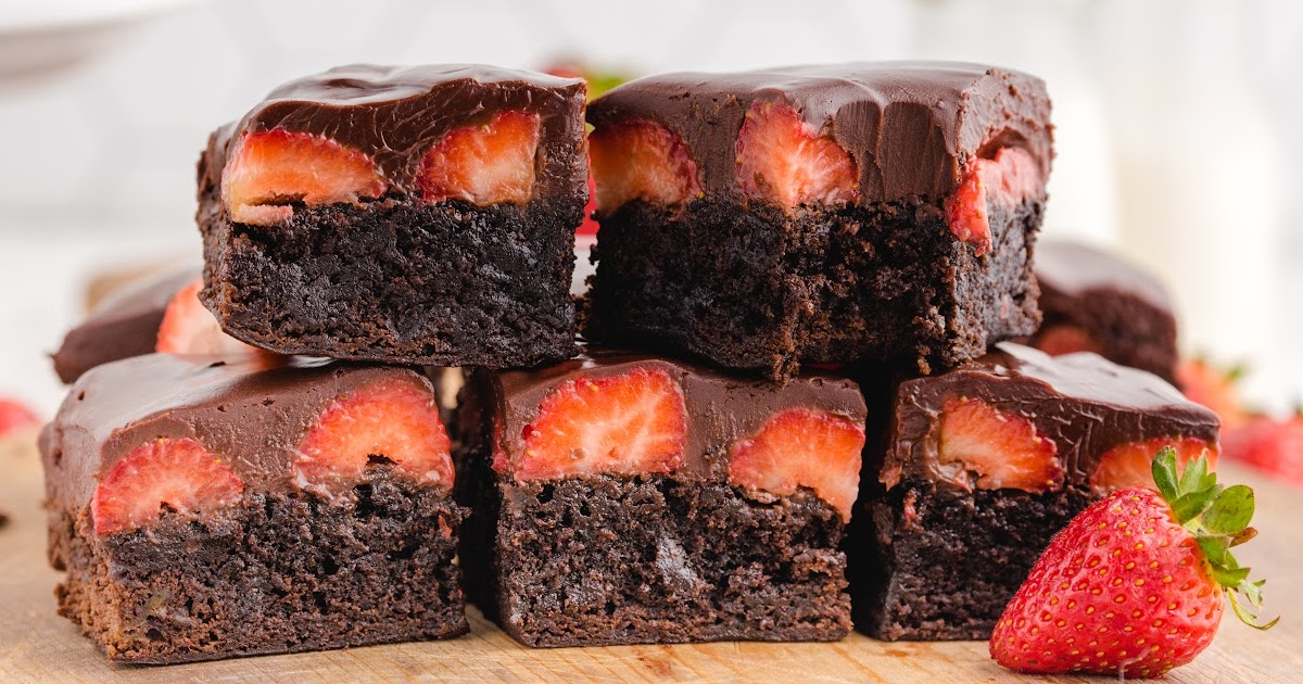 a stack of Chocolate Covered Strawberry Brownies
