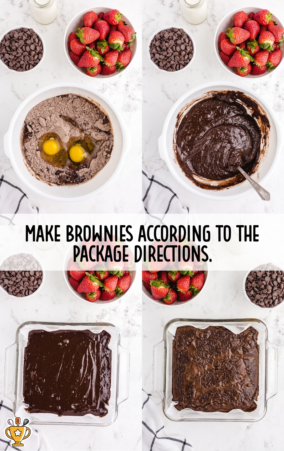 four photos showing the making of brownies