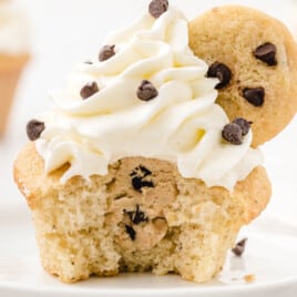 a Cookie Dough Cupcake on a plate