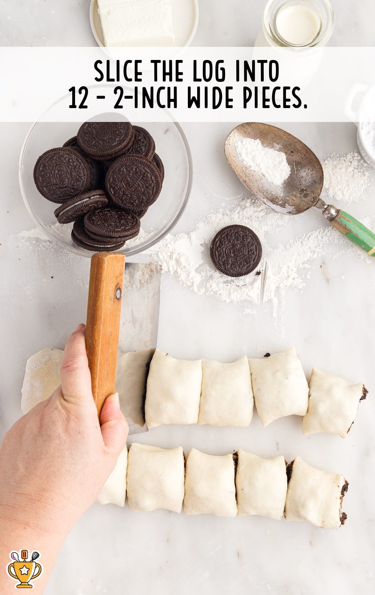 The dough is slices into small pieces.