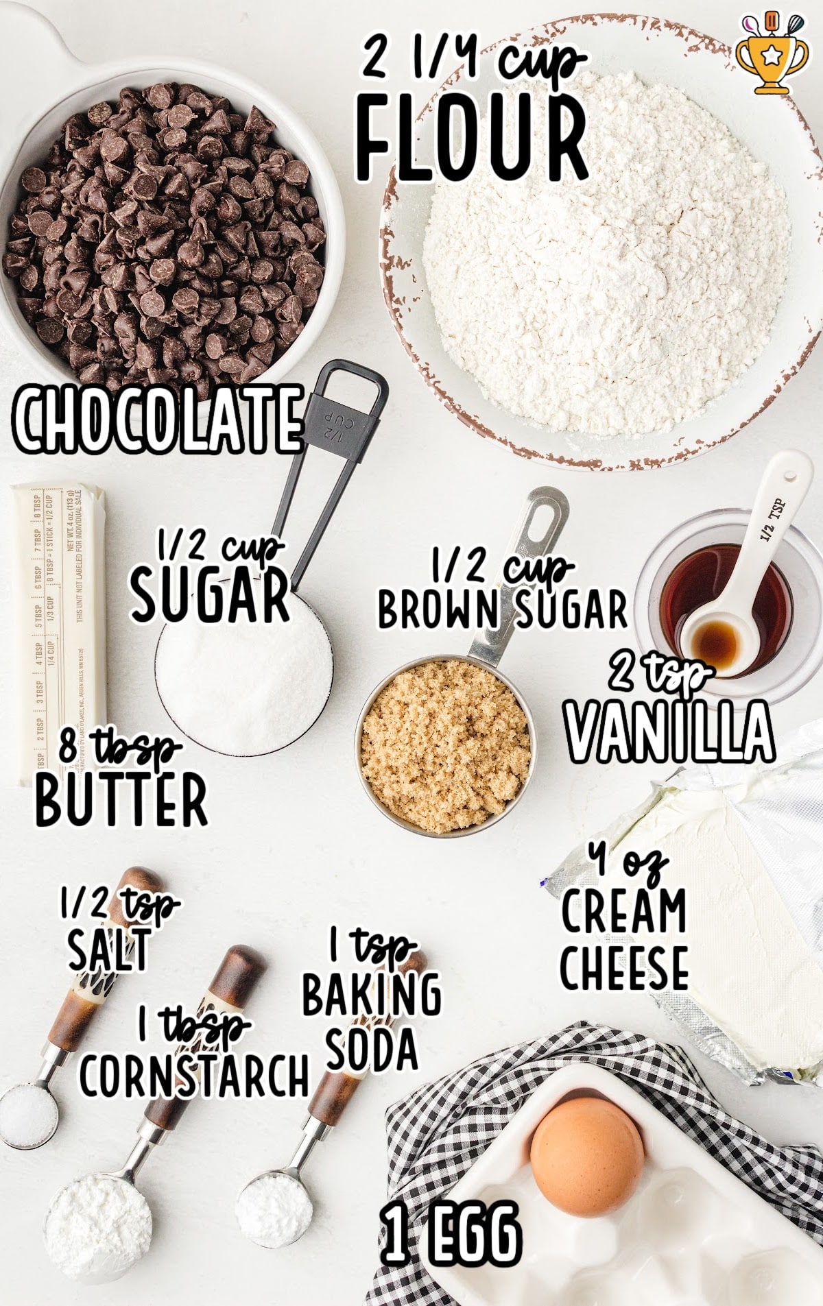 ingredients for making Cream Cheese Chocolate Chip Cookies