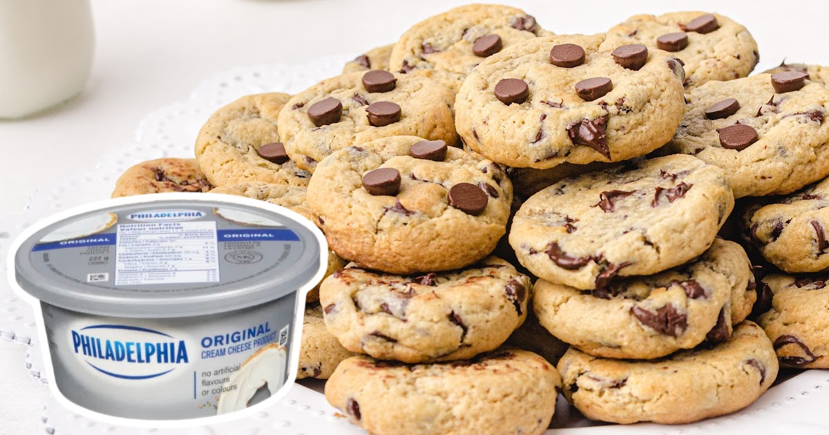 a bunch of Cream Cheese Chocolate Chip Cookies