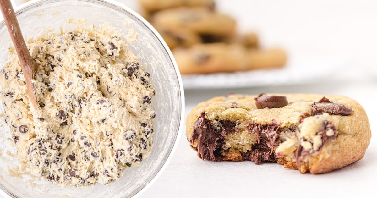 a Cream Cheese Chocolate Chip Cookie with a bite on it