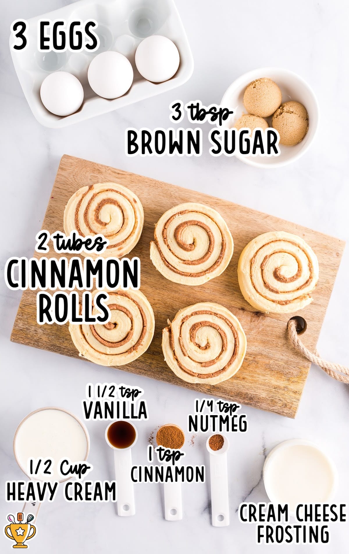 ingredients for making Crockpot Cinnamon Roll Casserole