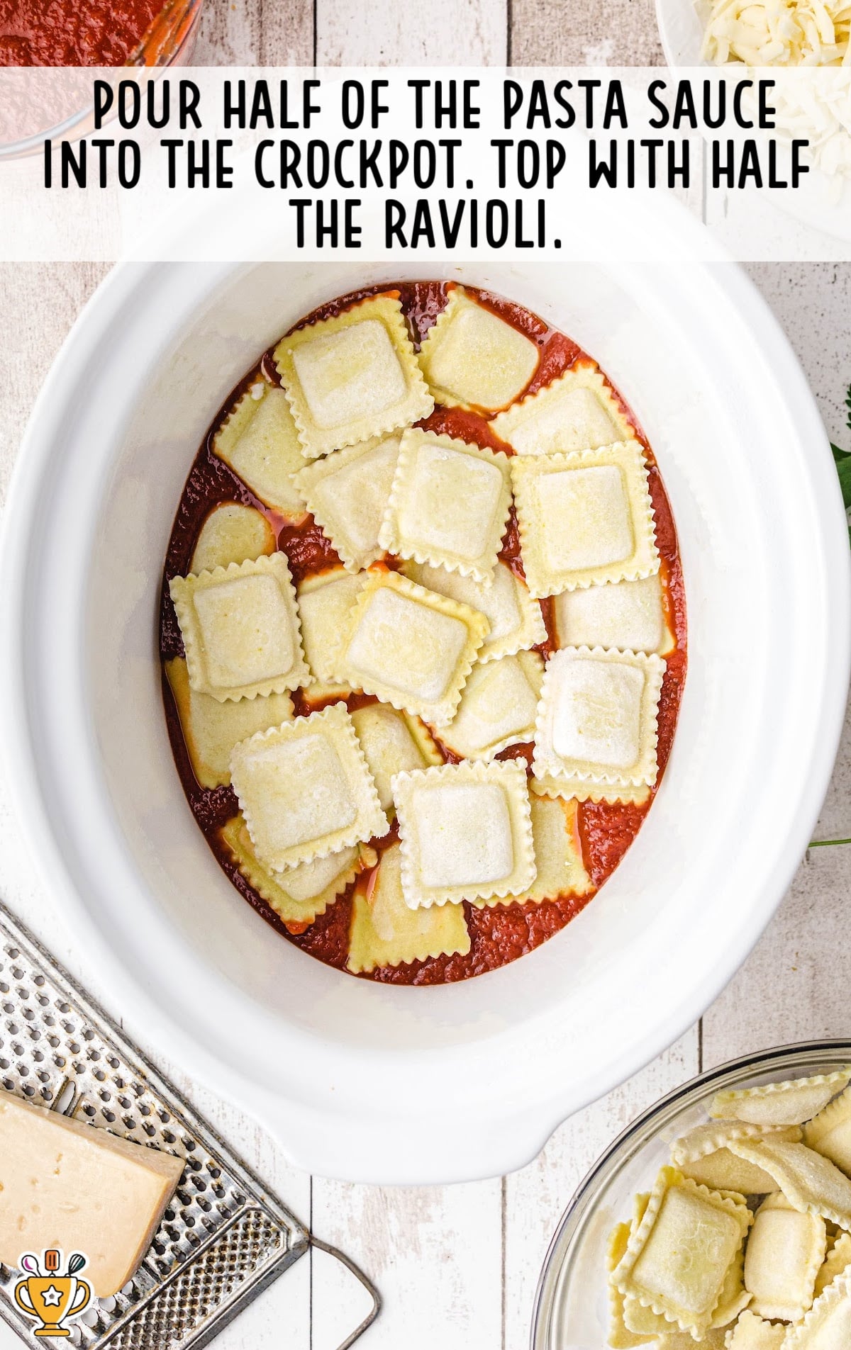 pasta sauce added in a crockpot