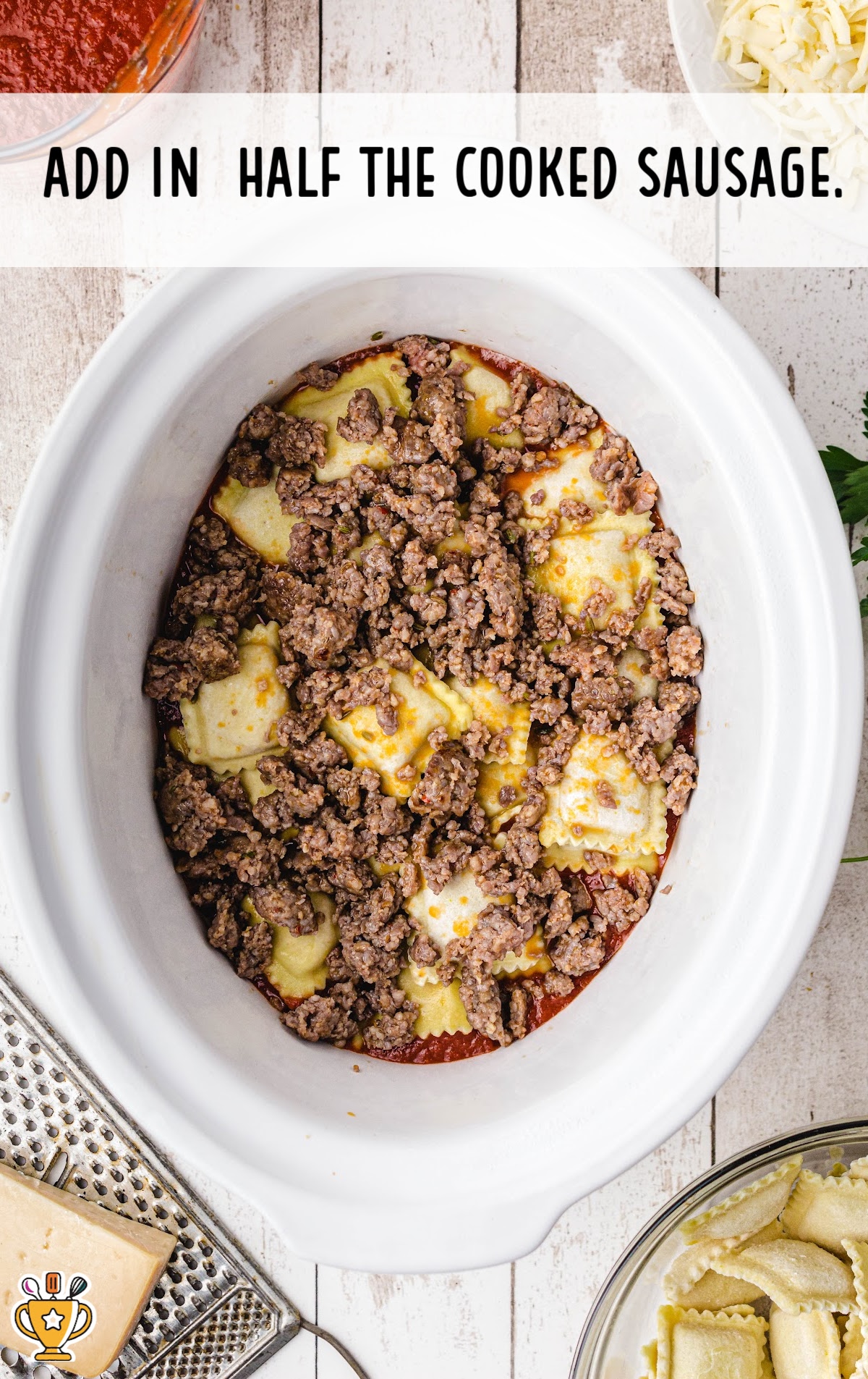 cooked sausage added in a crockpot