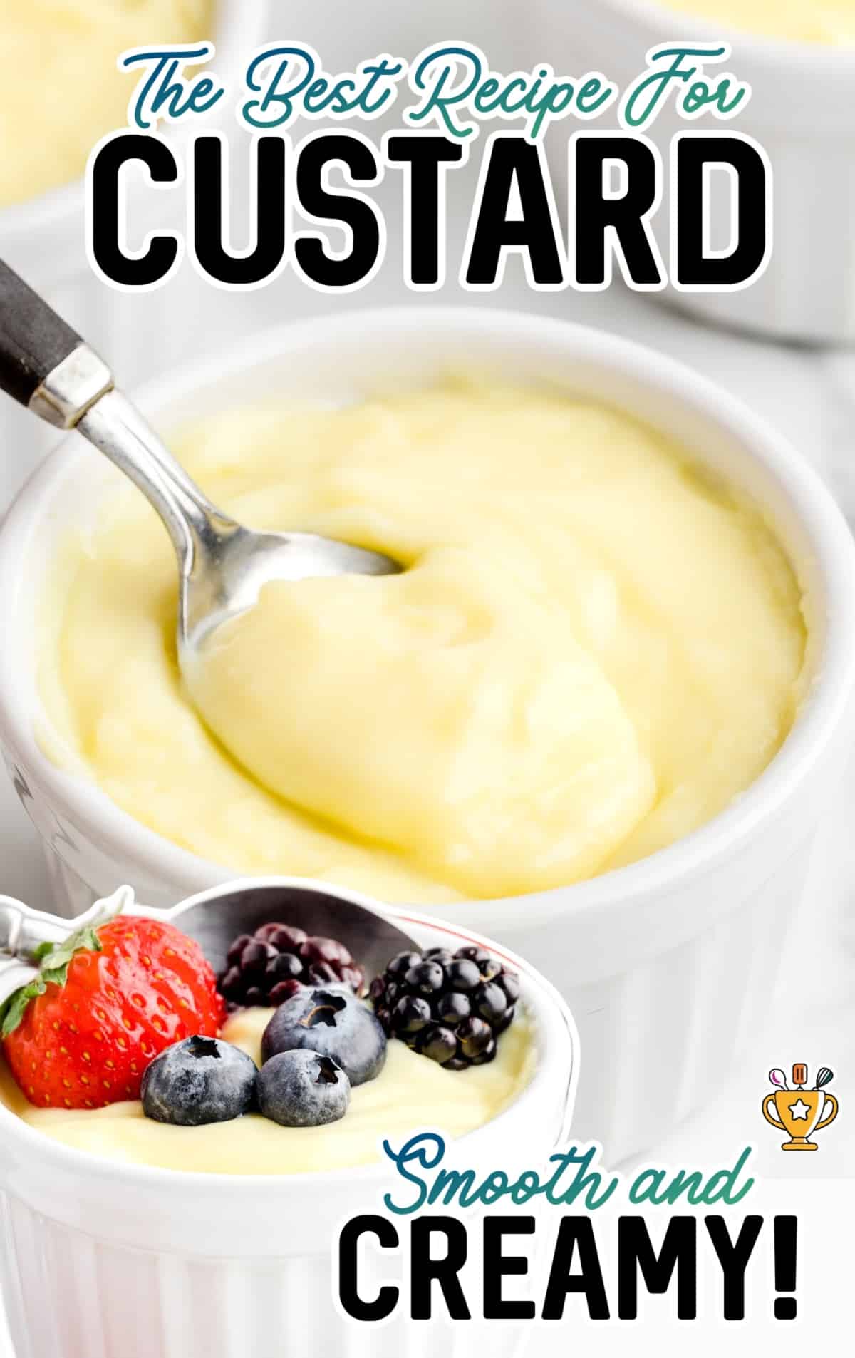a bowl of Custard with a spoon inside