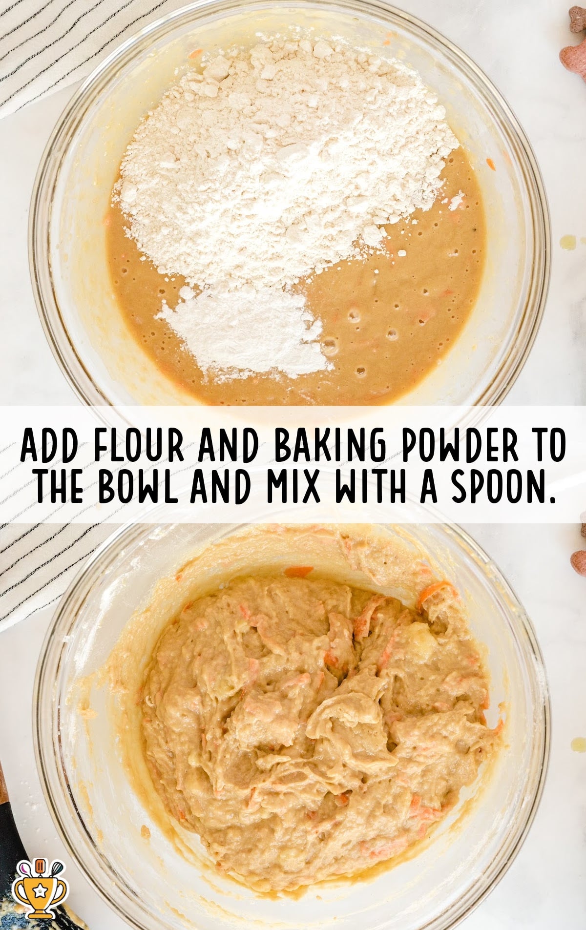 flour and baking powder added in a bowl