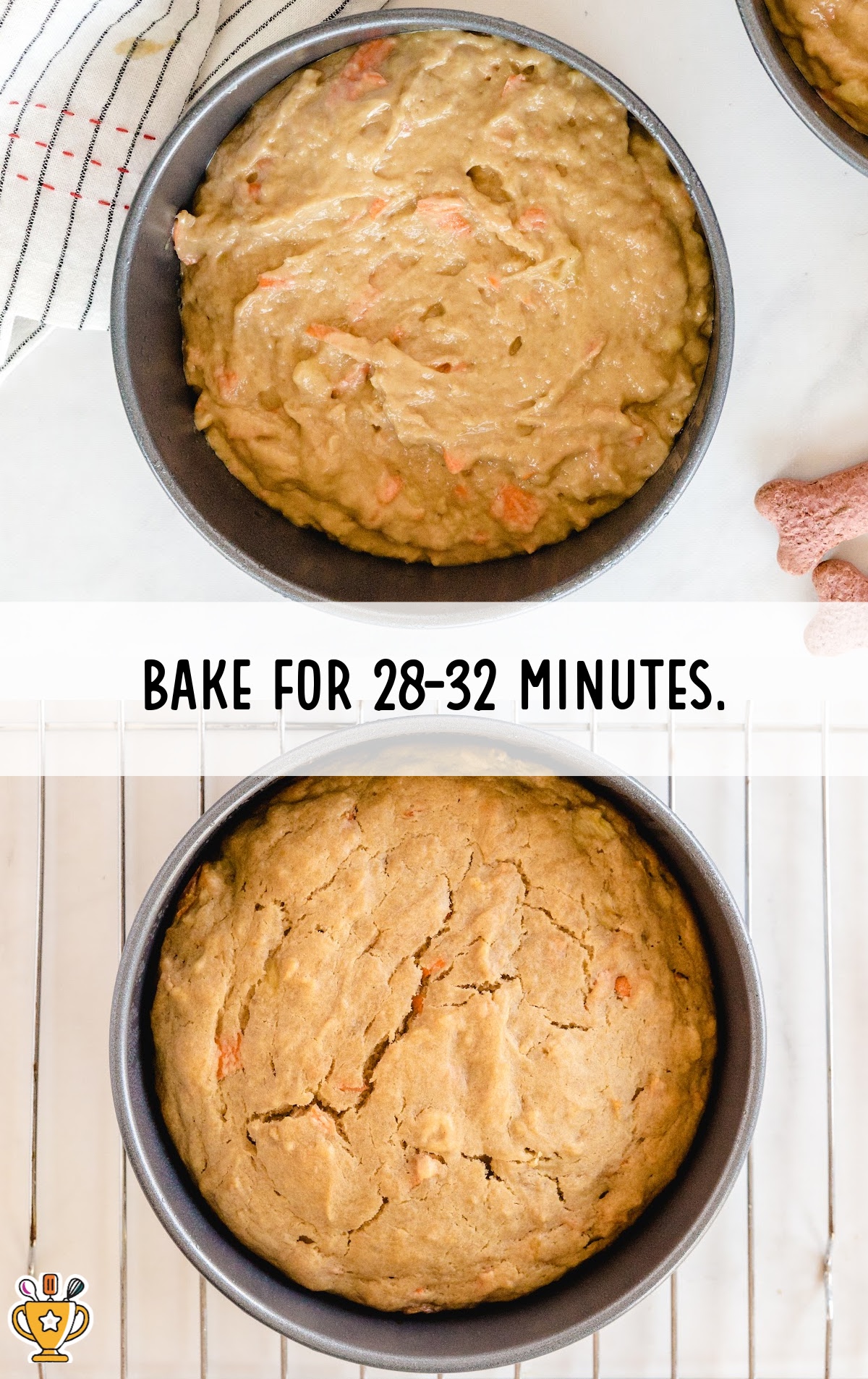 baked and not yet baked Dog Birthday Cake in baking pans