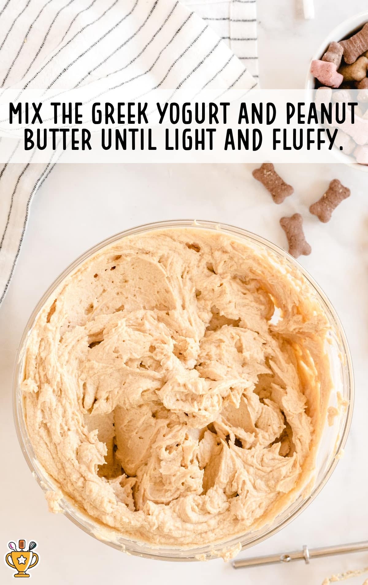 Greek yogurt and peanut butter mixed in a bowl