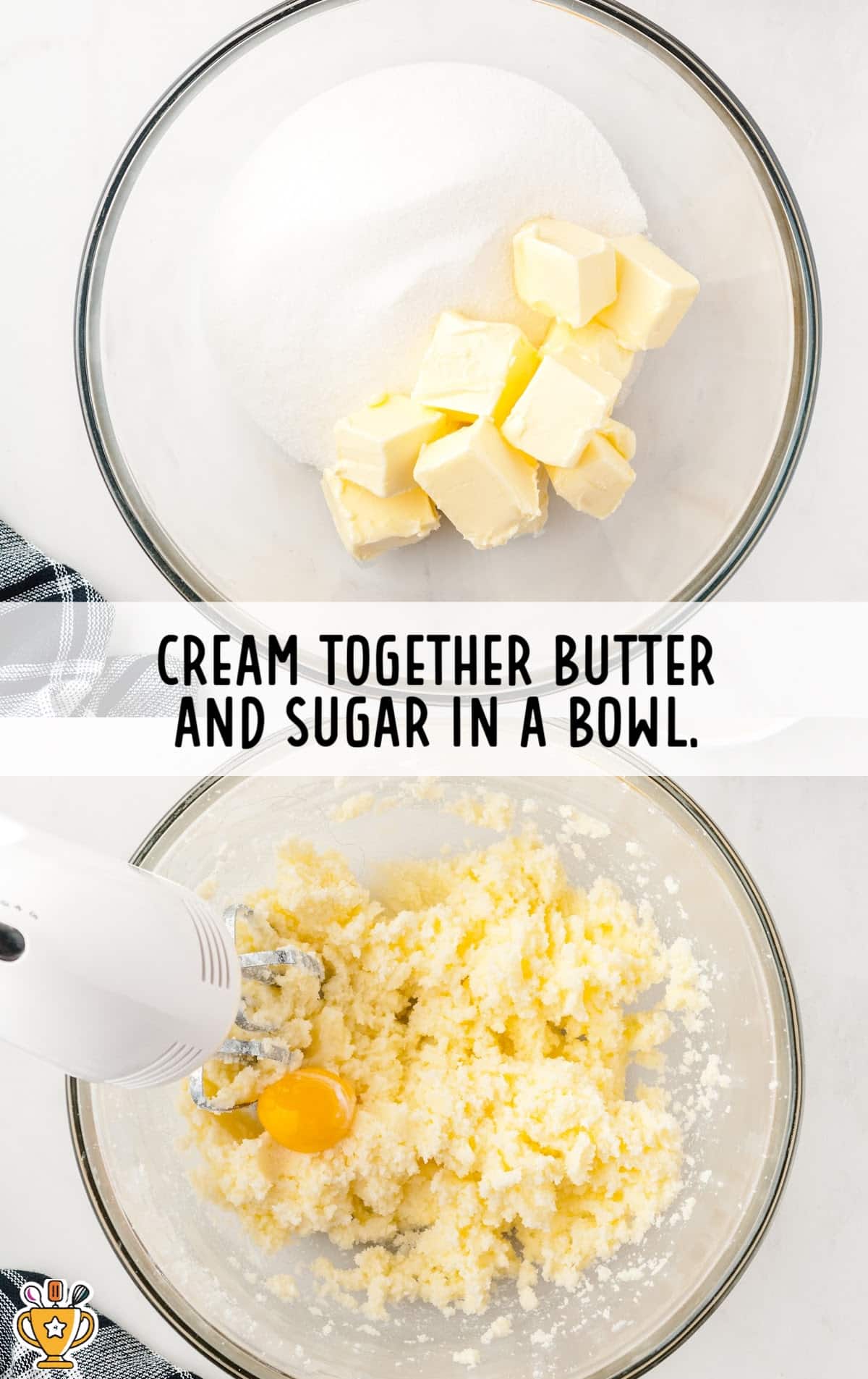 butter and sugar mixed together in a bowl with a food mixer