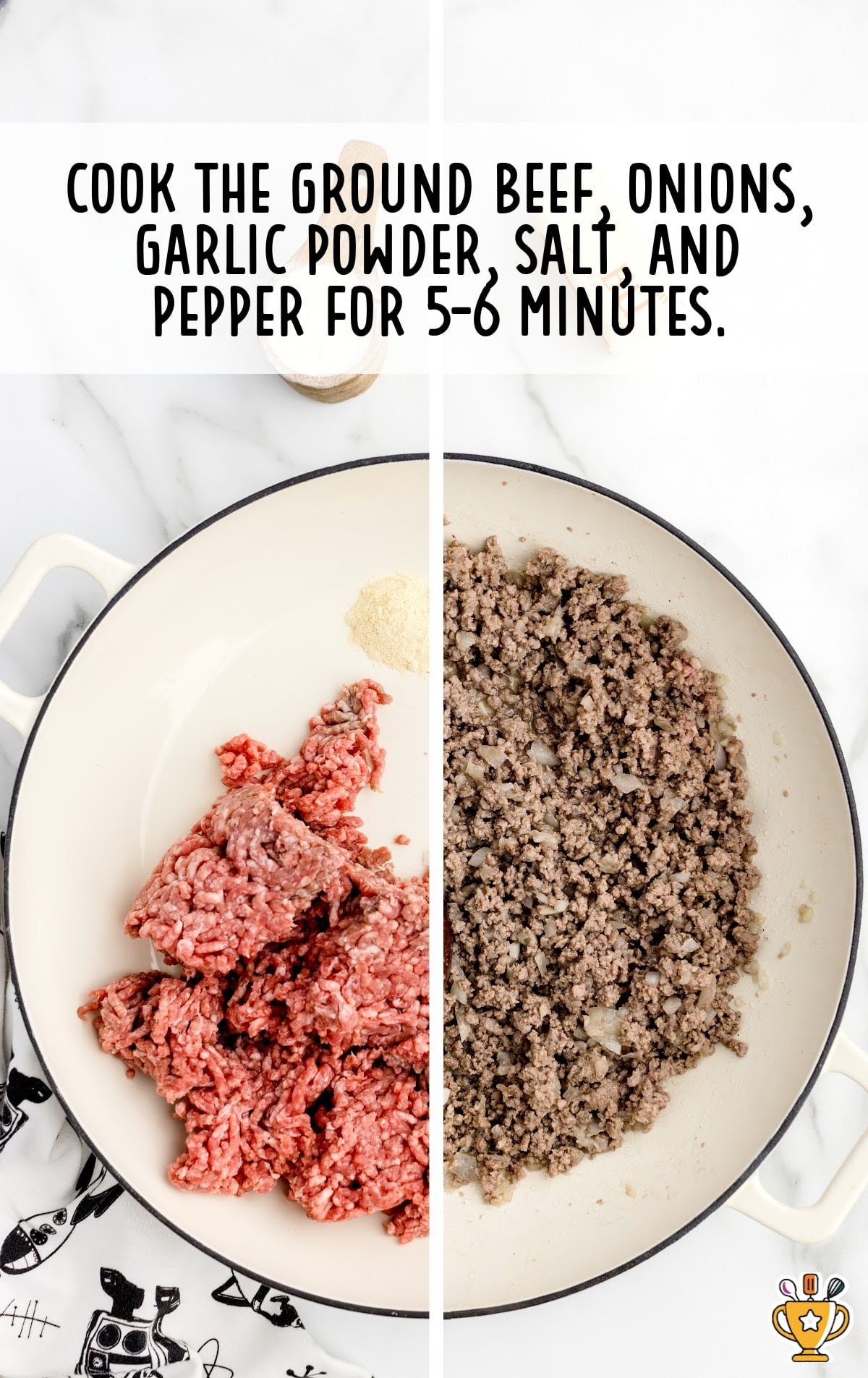 cooked and uncooked beef in a skillet