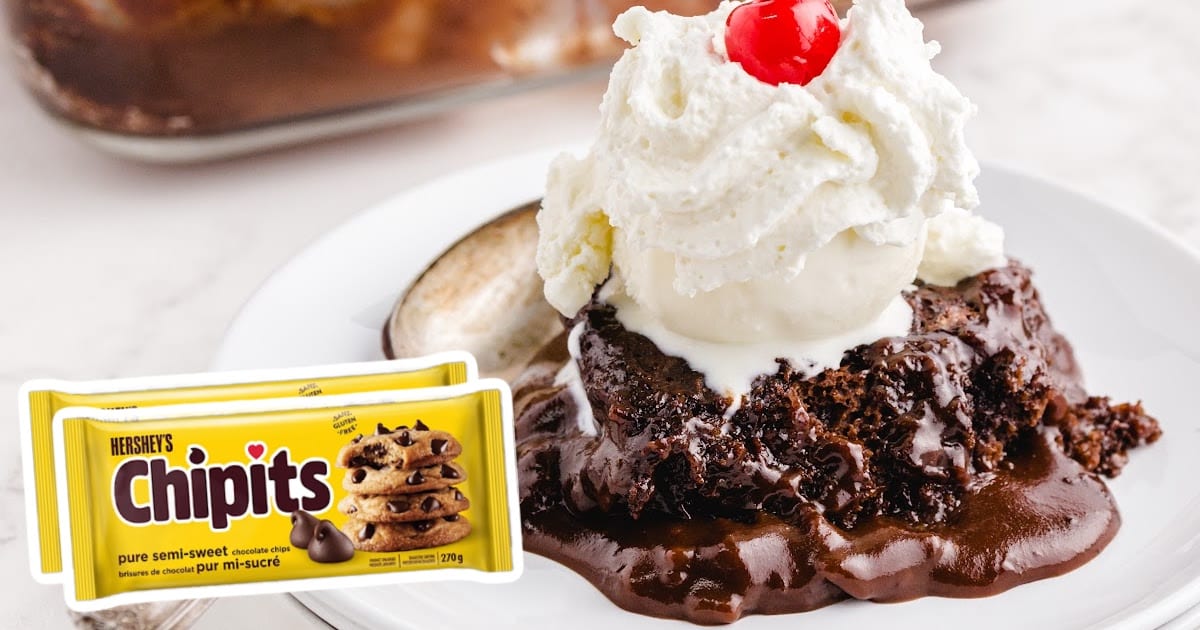 Hot Fudge Sundae Cake on a white plate