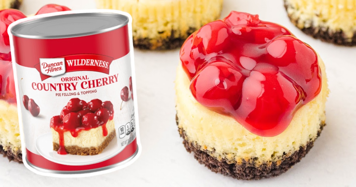 a Mini Cherry Cheesecake with a pie filling can on the side