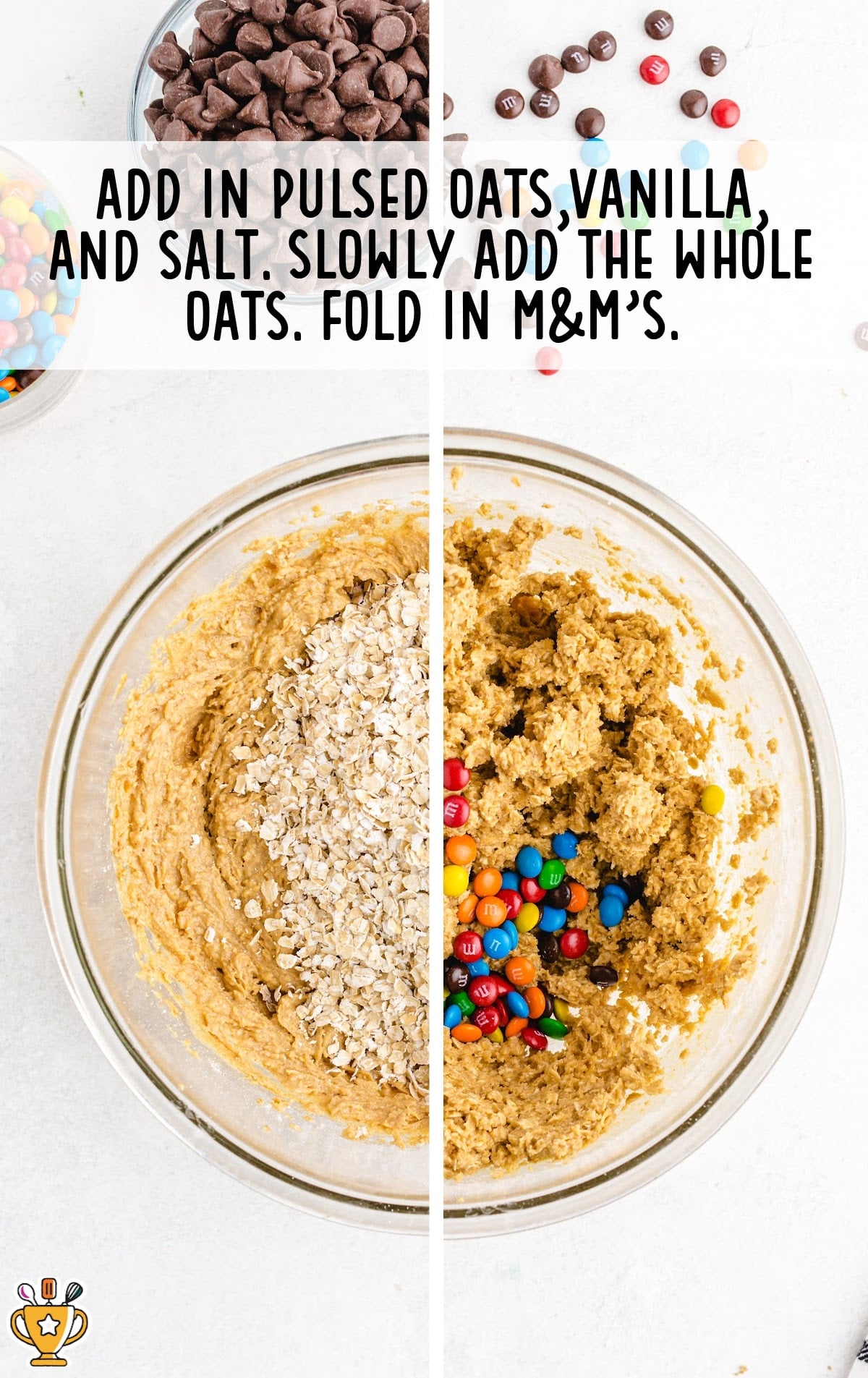 oats, vanilla and salt together with m&m's added in a bowl