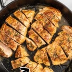 Pan Seared Chicken with strips in a skillet
