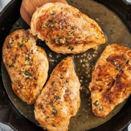 Pan Seared Chicken in a skillet