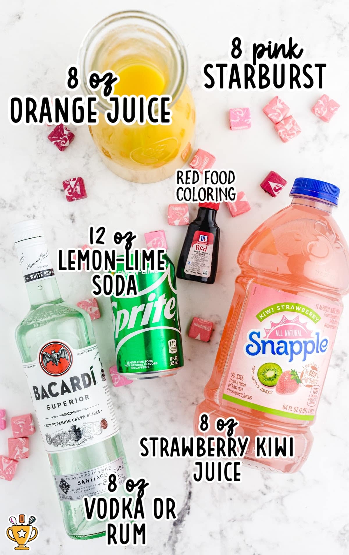 ingredients for making Pink Starburst Cocktail