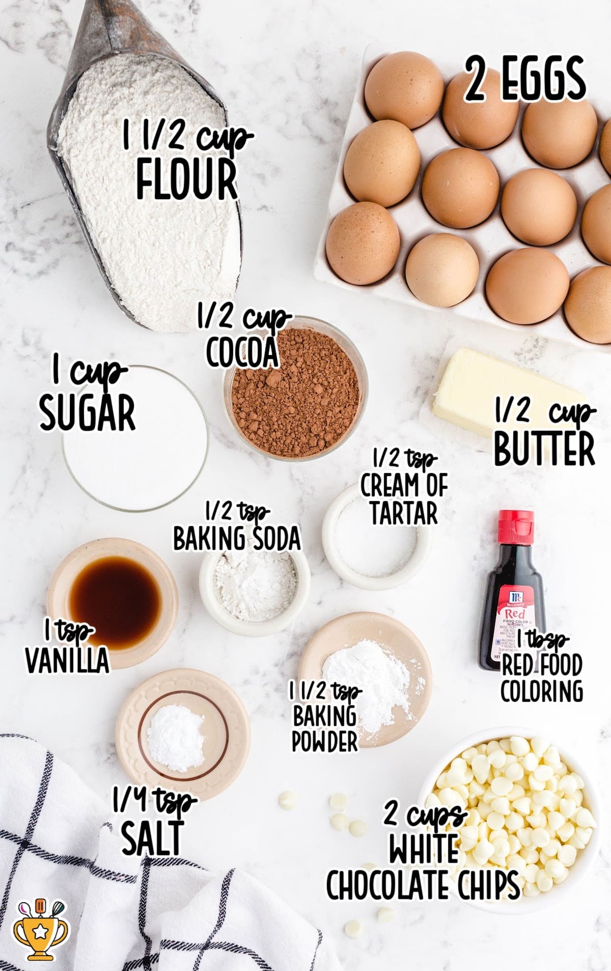 ingredients for making Red Velvet Cookies