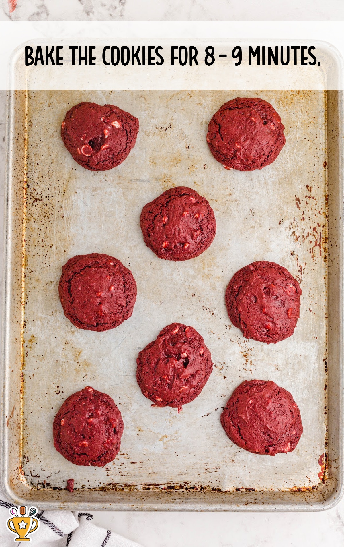baked Red Velvet Cookies on a baking dish