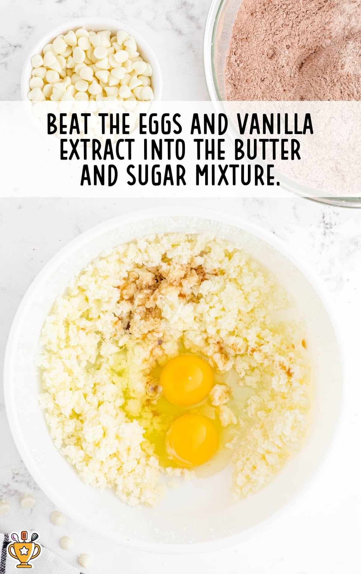 eggs and vanilla extract added in the butter