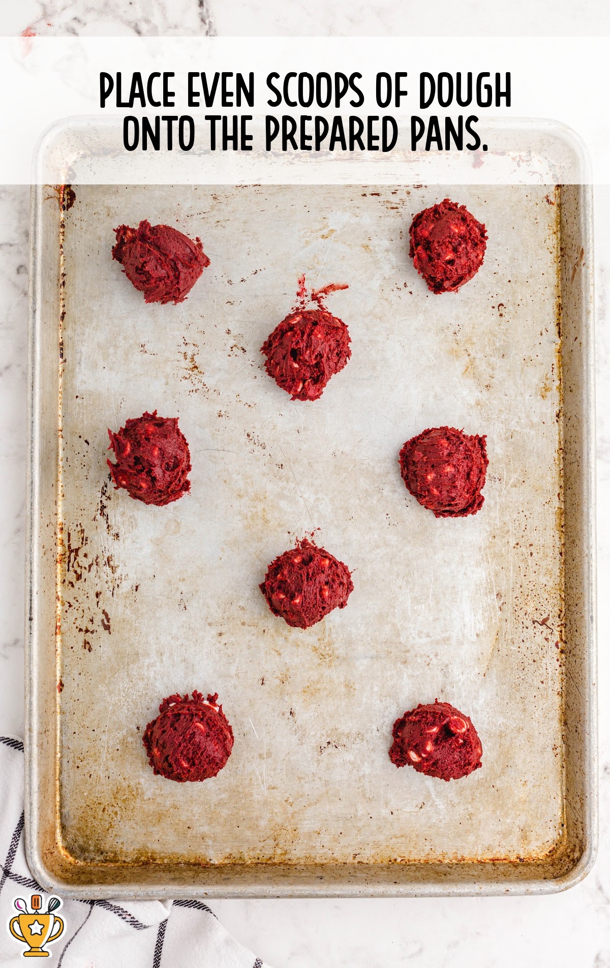 scoops of dough placed on the pan