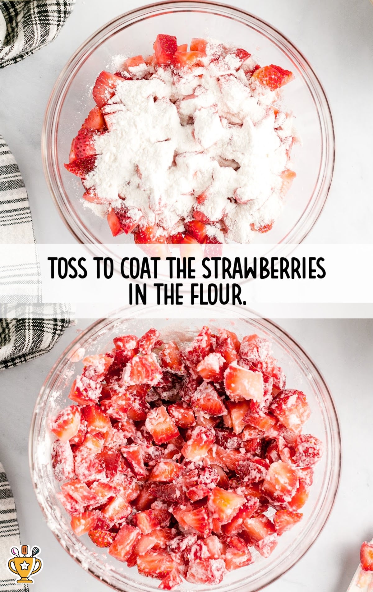 strawberries mixed with flour in a clear bowl